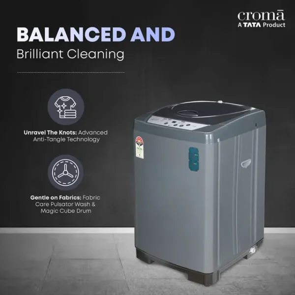 Washing Machine Top Load Croma 7.5 kg 5 Star Fully Automatic  ( Fuzzy Control, Grey) - Image 6