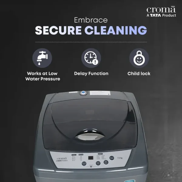 Washing Machine Top Load Croma 7.5 kg 5 Star Fully Automatic  ( Fuzzy Control, Grey) - Image 4