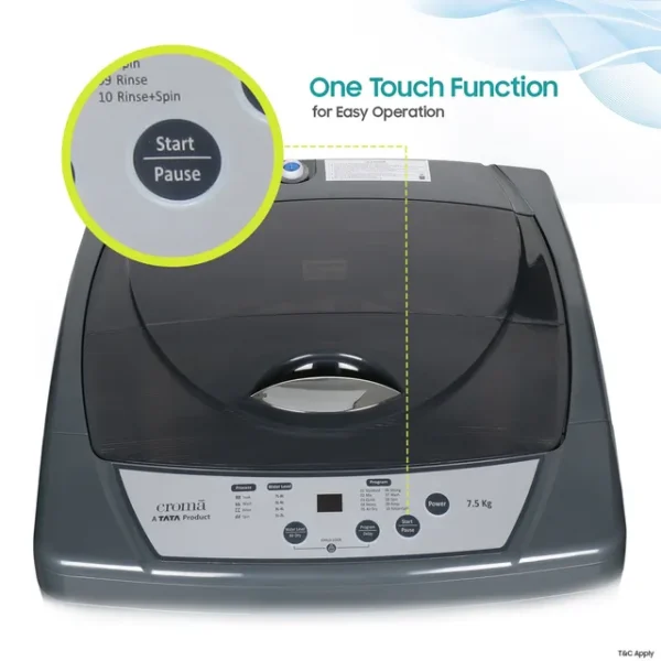 Washing Machine Top Load Croma 7.5 kg 5 Star Fully Automatic  ( Fuzzy Control, Grey) - Image 10