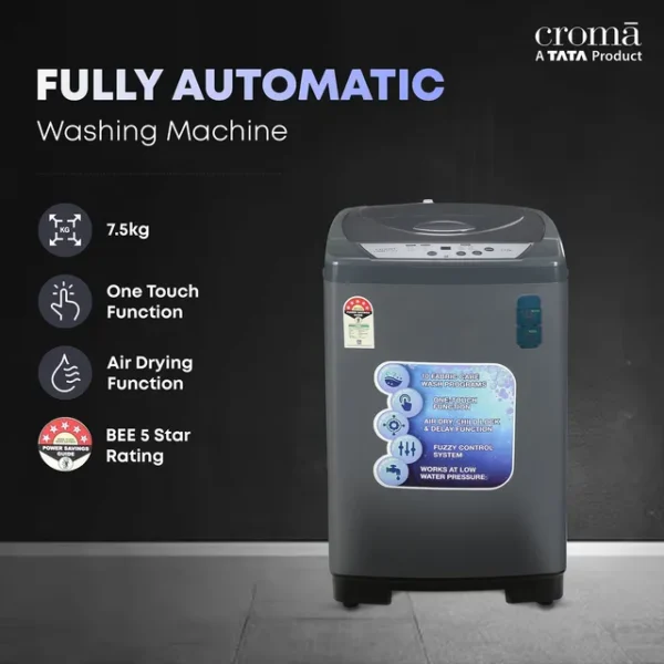 Washing Machine Top Load Croma 7.5 kg 5 Star Fully Automatic  ( Fuzzy Control, Grey) - Image 8