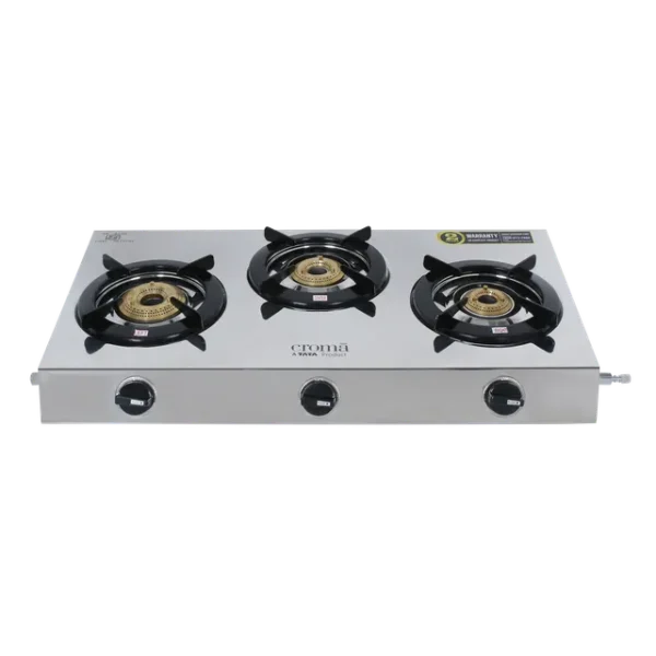 Gas Stove Croma 3 Burner SS Manual (Stainless Steel, Silver)