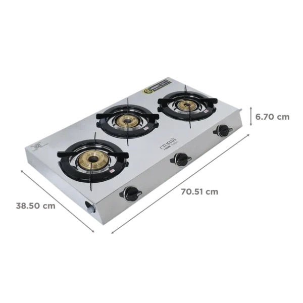 Gas Stove Croma 3 Burner SS Manual (Stainless Steel, Silver) - Image 2