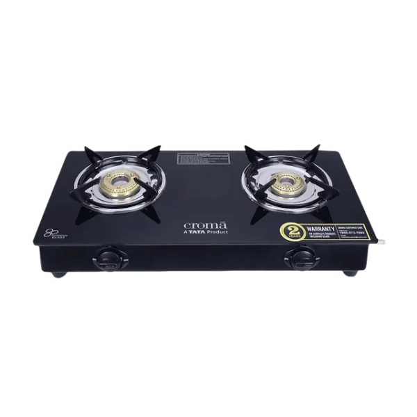 2 Burner Manual Gas Stove Croma Classic Toughened Glass Top  (ISI Certified, Black)