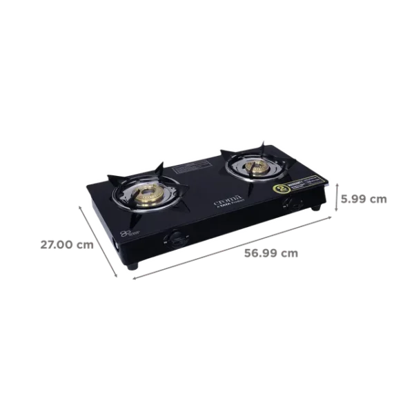 2 Burner Manual Gas Stove Croma Classic Toughened Glass Top  (ISI Certified, Black) - Image 2