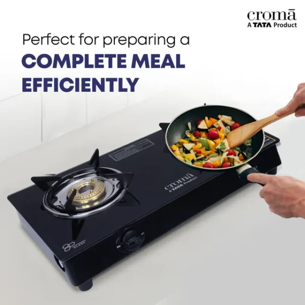 2 Burner Manual Gas Stove Croma Classic Toughened Glass Top  (ISI Certified, Black) - Image 4