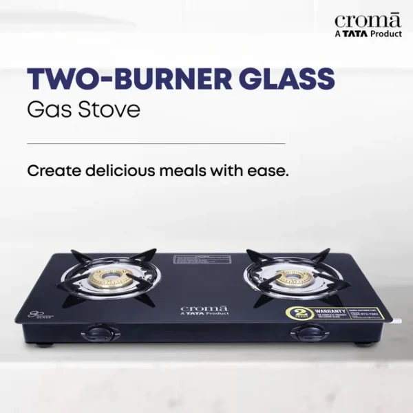 2 Burner Manual Gas Stove Croma Classic Toughened Glass Top  (ISI Certified, Black) - Image 6