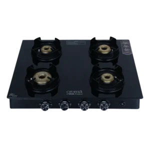 Gas Stove 4 Burner Automatic Croma Toughened Glass Top (Flame proof pan support, Black)