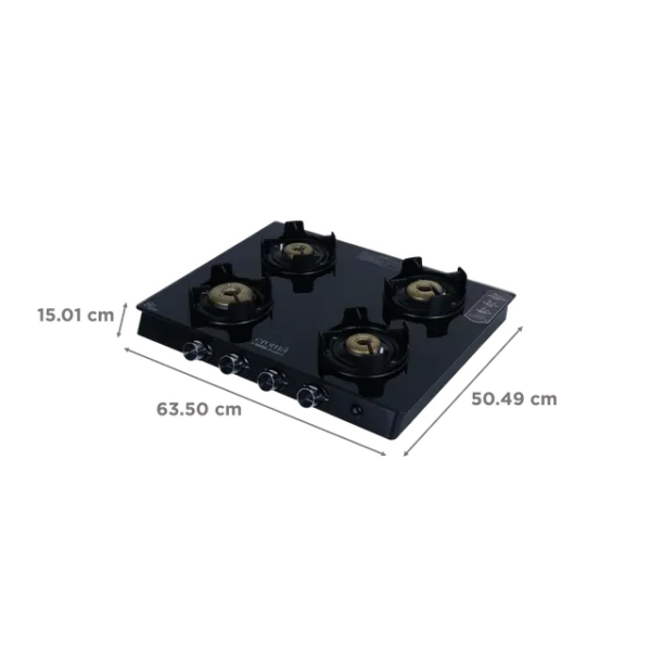 Gas Stove 4 Burner Automatic Croma Toughened Glass Top (Flame proof pan support, Black) - Image 2