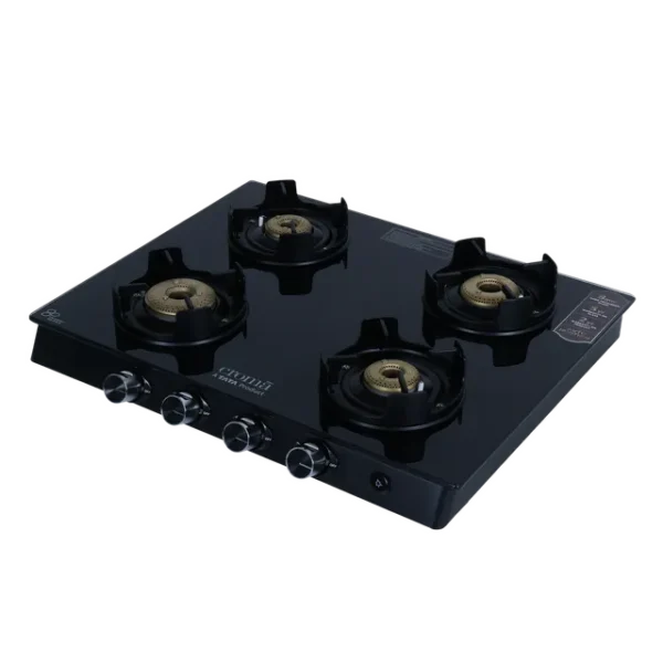 Gas Stove 4 Burner Automatic Croma Toughened Glass Top (Flame proof pan support, Black) - Image 6