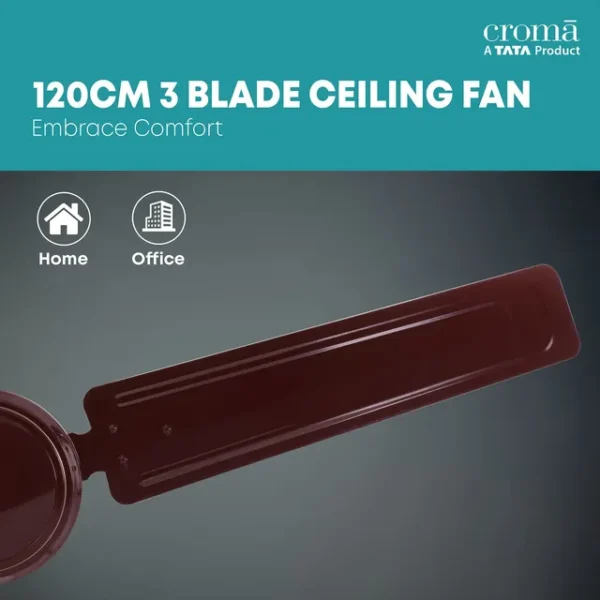 Ceiling Fan Croma ECO 1200mm 3 Blade Copper Motor-AF-2002 (Inverter Technology, Brown) - Image 7