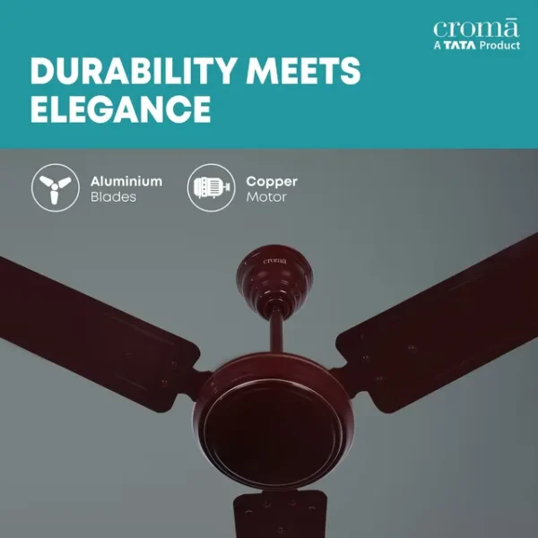 Ceiling Fan Croma ECO 1200mm 3 Blade Copper Motor-AF-2002 (Inverter Technology, Brown) - Image 9