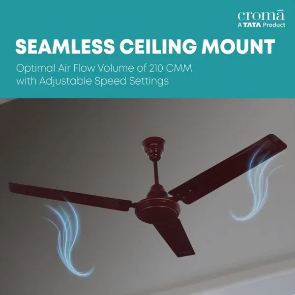 Ceiling Fan Croma ECO 1200mm 3 Blade Copper Motor-AF-2002 (Inverter Technology, Brown) - Image 6