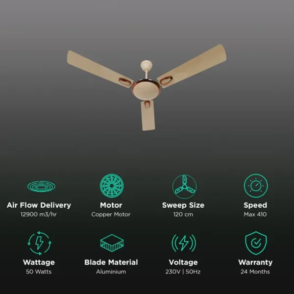 Ceiling Fan Croma Semi Deco 1200mm 3 Blade Energy Efficient-AF2006 (Reliable Operation, Mid Buff) - Image 3