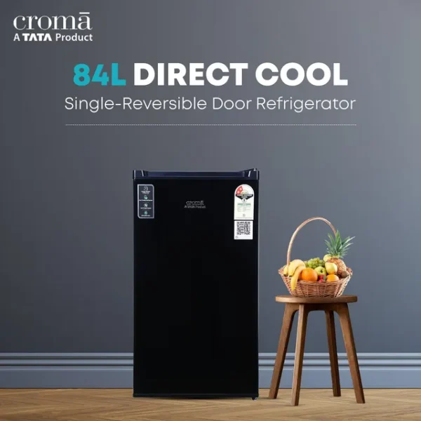 Single Door Refrigerator Croma 84 Litres 2 Star Direct Cool with Reversible Door ( Black) - Image 2