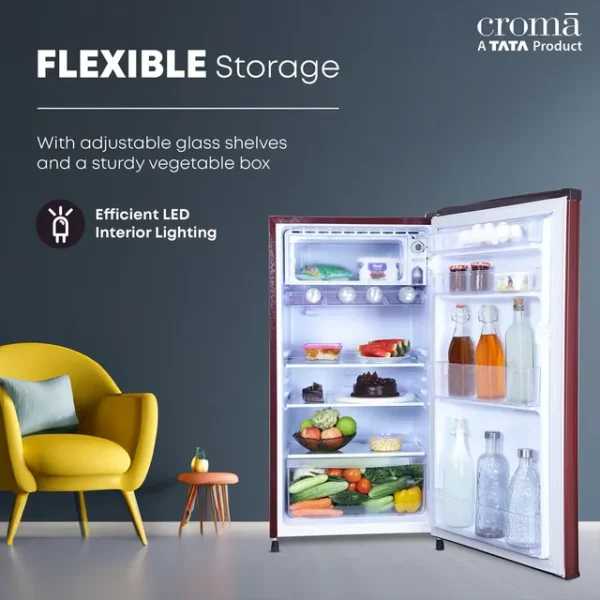 Single Door Refrigerator Croma 165 Litres 2 Star Direct Cool  with Anti Fungal Gasket ( PCM Floral) - Image 4