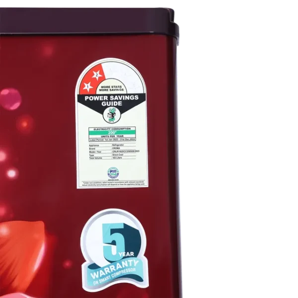 Single Door Refrigerator Croma 183 Litres 2 Star Direct Cool with Anti-Fungal Door Gasket ( Rosalind Wine) - Image 11