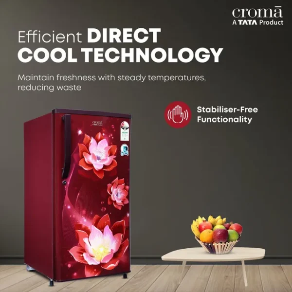 Single Door Refrigerator Croma 183 Litres 2 Star Direct Cool with Anti-Fungal Door Gasket ( Rosalind Wine) - Image 4