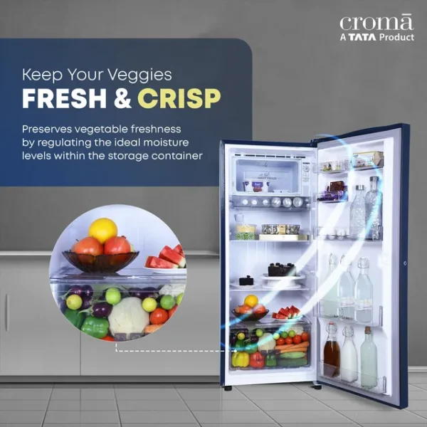 Single Door Refrigerator Croma 206 Litres 4 Star Direct Cool with Inverter Compressor ( Blue) - Image 6