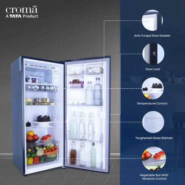 Single Door Refrigerator Croma 206 Litres 4 Star Direct Cool with Inverter Compressor ( Blue) - Image 4