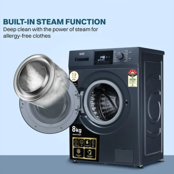Washing Machine Front Load  Croma 8 kg 5 Star Inverter Fully Automatic  (CRLW080FLF316252, BLDC Invertor Motor, Polar Blue) - Image 4