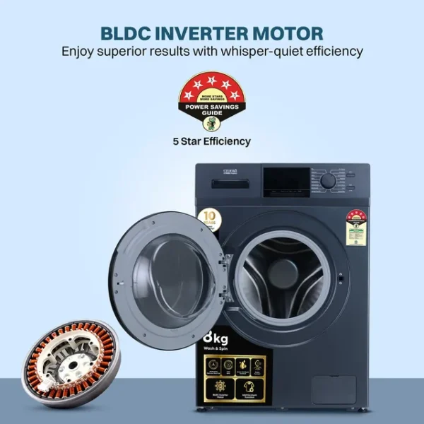 Washing Machine Front Load  Croma 8 kg 5 Star Inverter Fully Automatic  (CRLW080FLF316252, BLDC Invertor Motor, Polar Blue) - Image 2