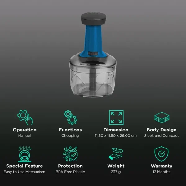 Push Chopper 600 ml Croma Manual  (Blue and Black) - Image 2