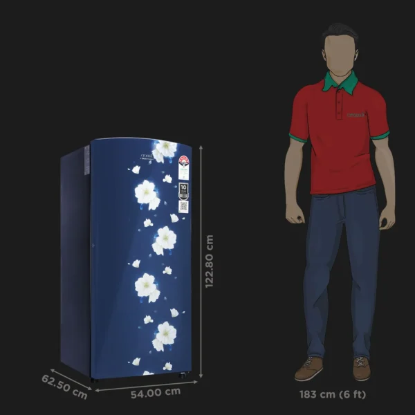 Single Door Refrigerator Croma 187 Litres 5 Star Direct Cool with Inverter Technology (2025 Model, CRLR187DIF302707, Floral Blue) - Image 7