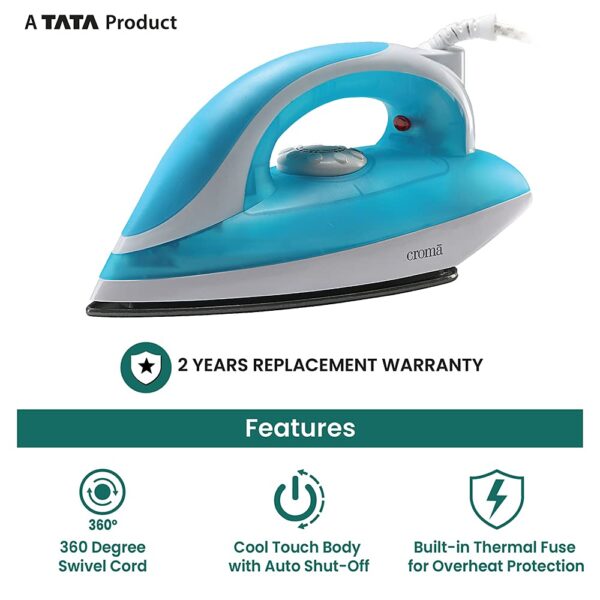 Dry Iron Croma 1000 Watt (CRAK2081, Blue) - Image 4